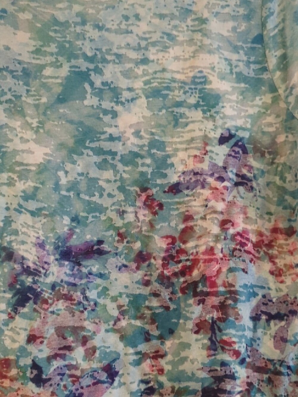 Coldwater Creek Aqua Multicolor Floral Wash Long-Sleeve Top - Picture 4 of 6
